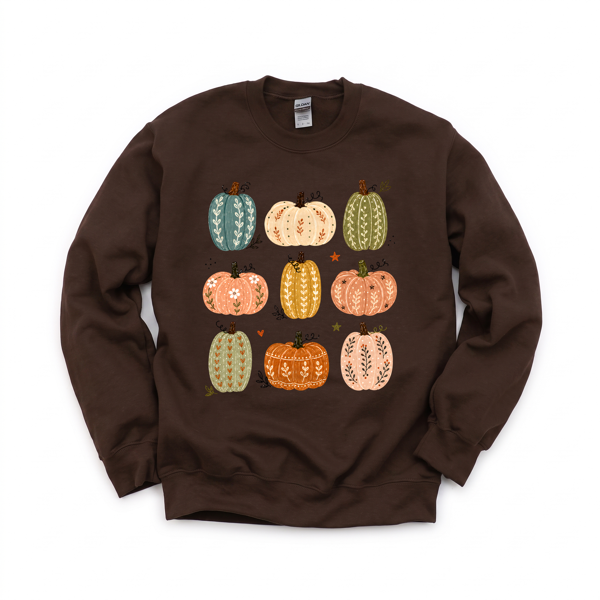 Decorative Pumpkins graphic on Gildan 18000 in Dark Chocolate