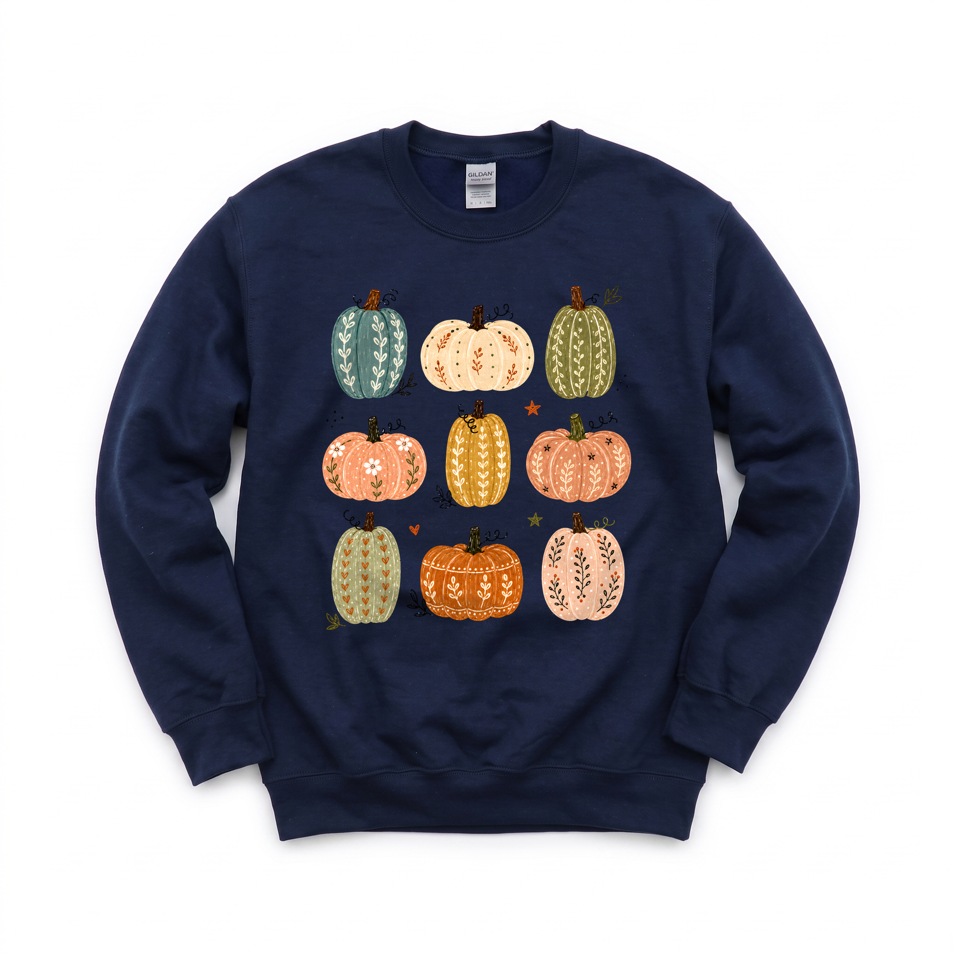 Decorative Pumpkins graphic on Gildan 18000 in Navy