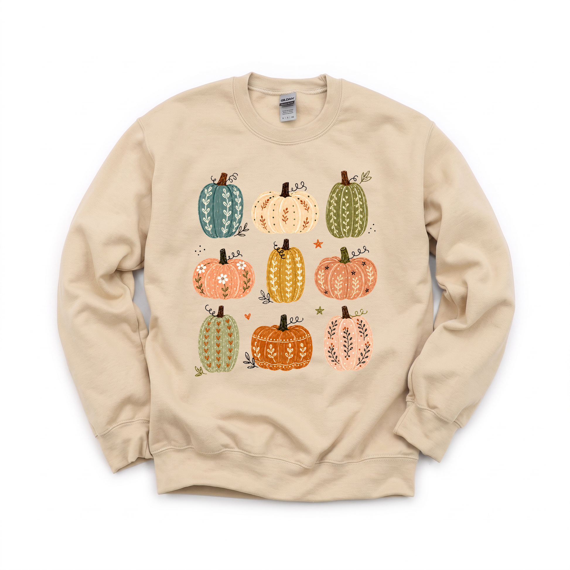 Decorative Pumpkins graphic on Gildan 18000 in Sand