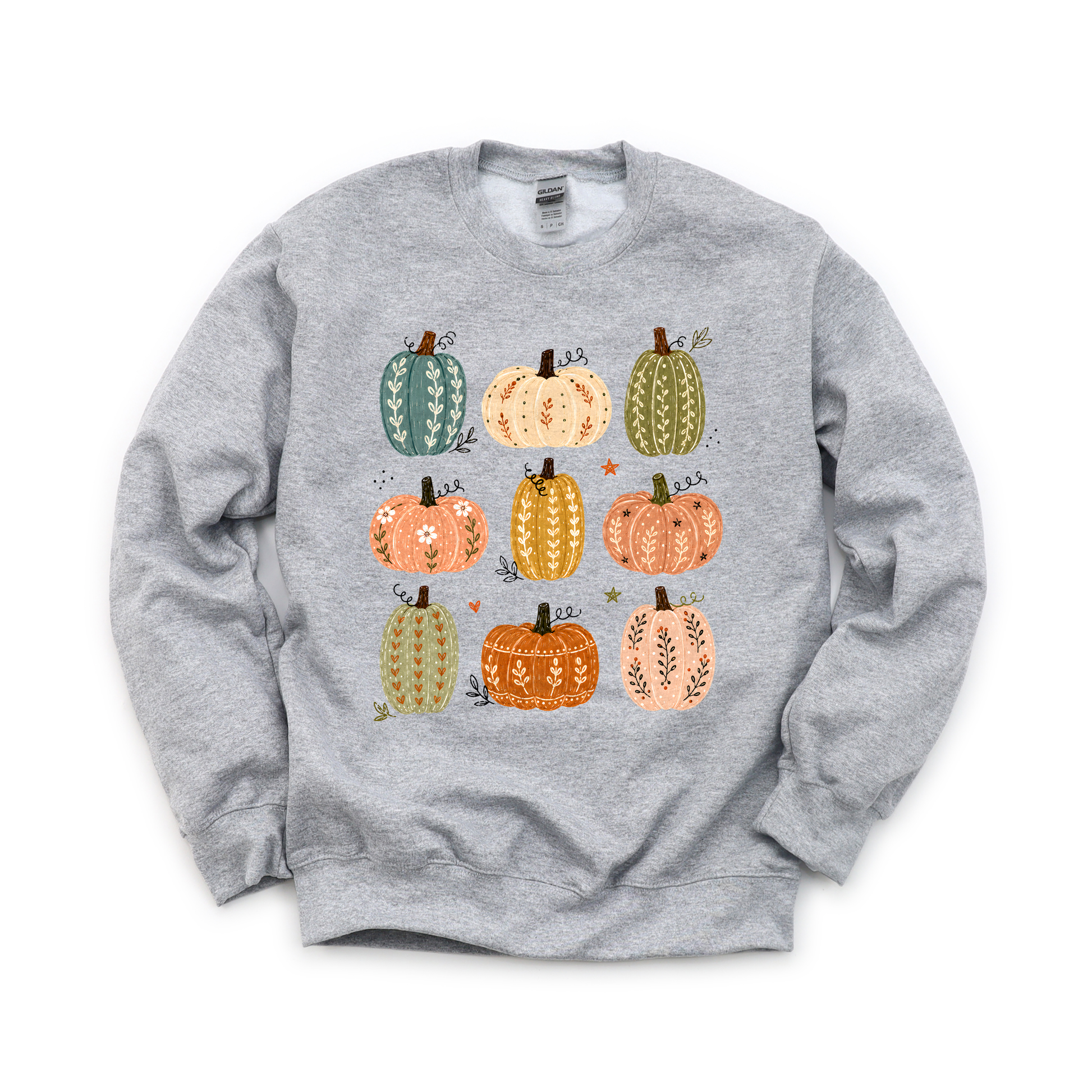 Decorative Pumpkins graphic on Gildan 18000 in Sport Grey