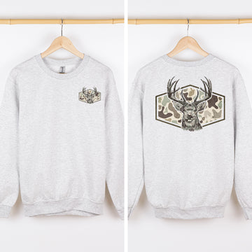 Deer Hunting, Camo, Front and Back, Outdoors Sweatshirt