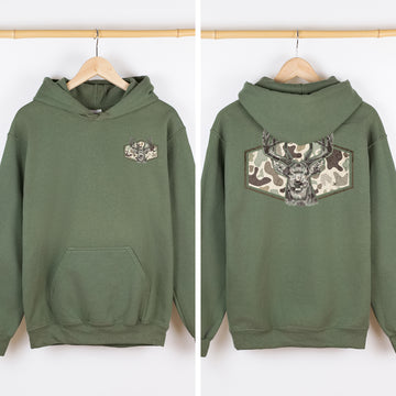 Deer Hunting, Camo, Front and Back, Outdoors Hooded Sweatshirt