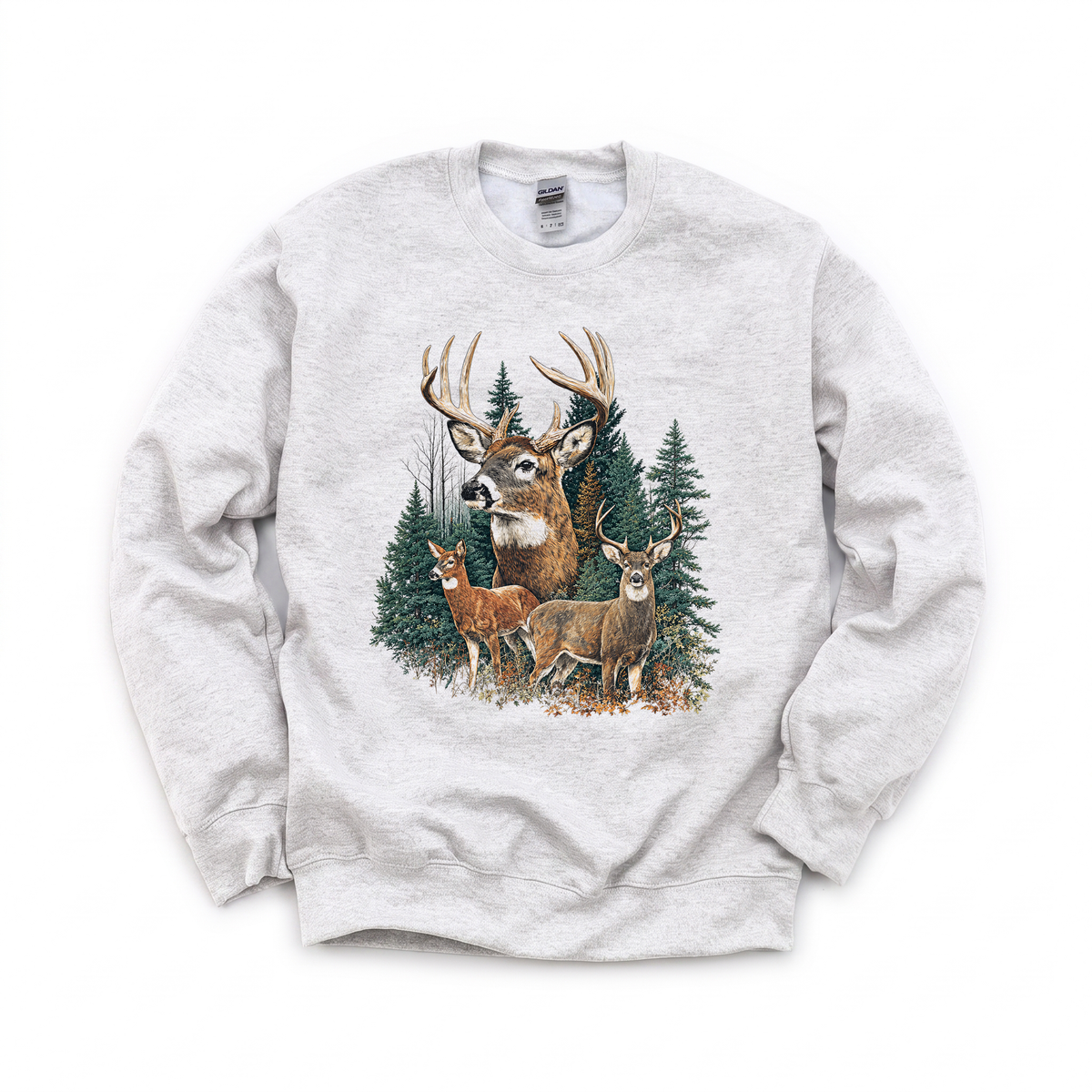 Deer Family graphic on Gildan 18000 in Ash