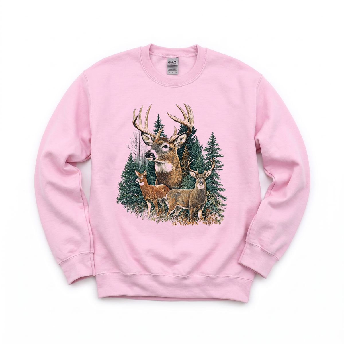 Deer Family graphic on Gildan 18000 in Light Pink