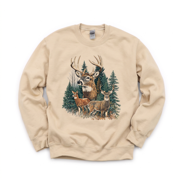 Deer Family graphic on Gildan 18000 in Sand
