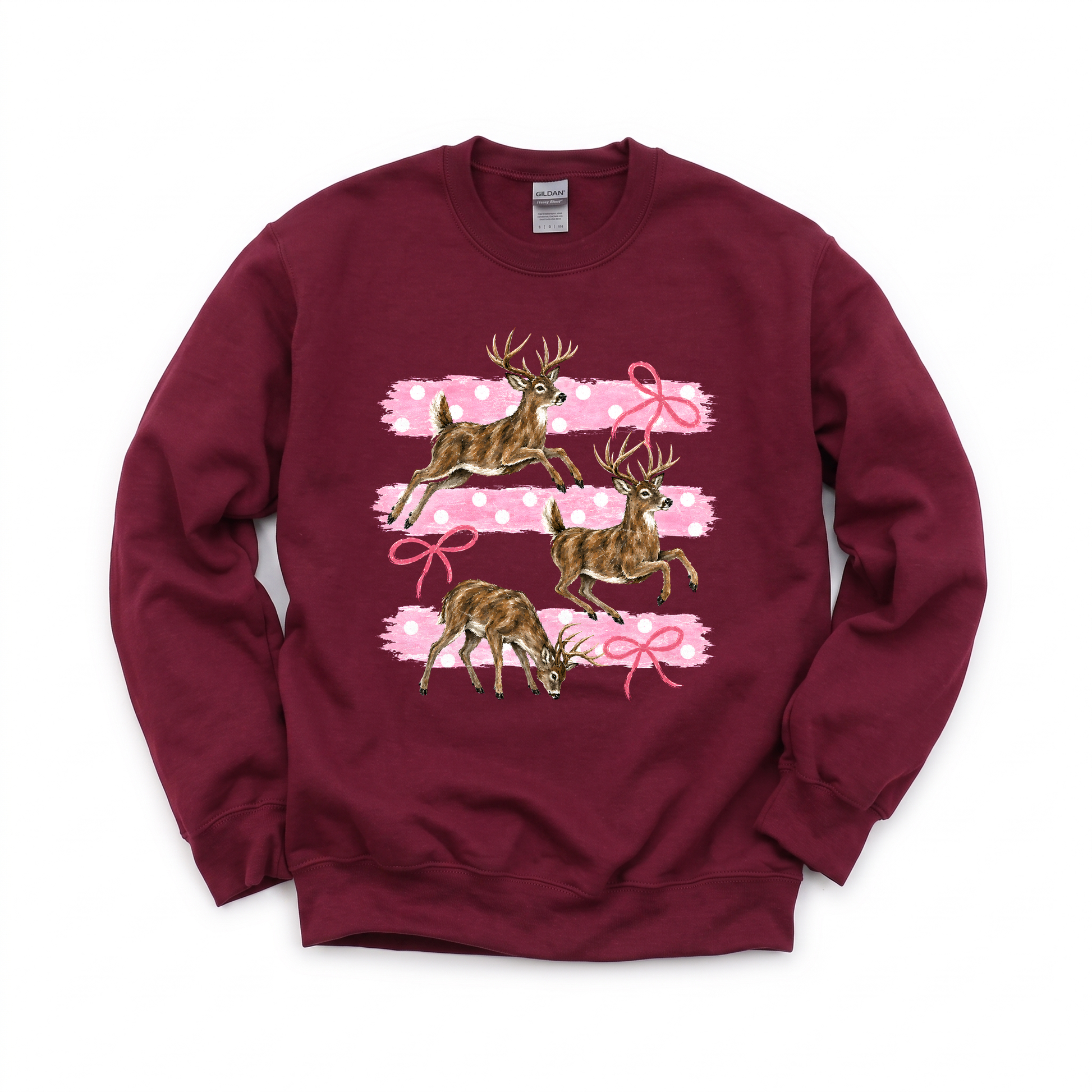 Deer graphic on Gildan 18000 in Maroon