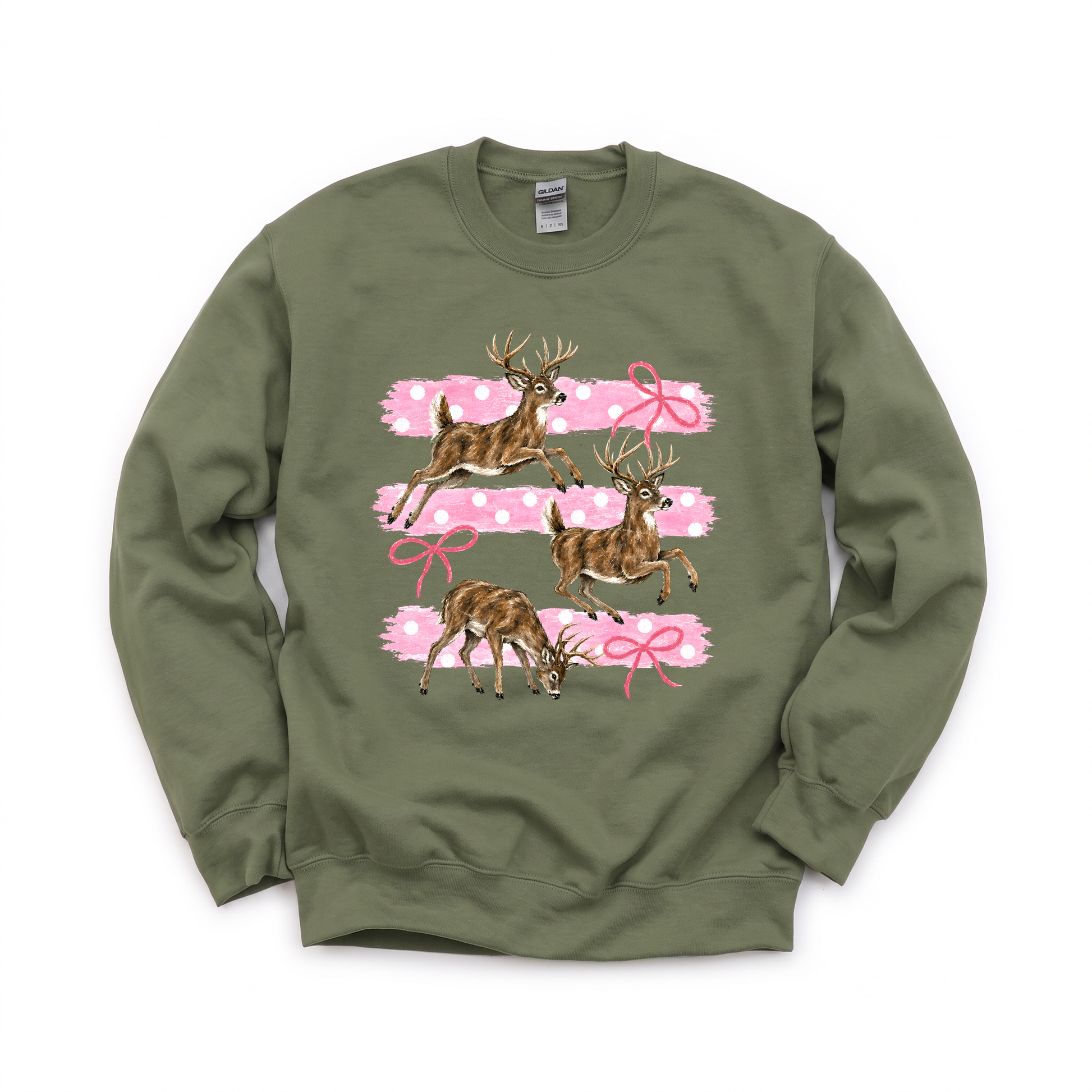 Deer graphic on Gildan 18000 in Military Green