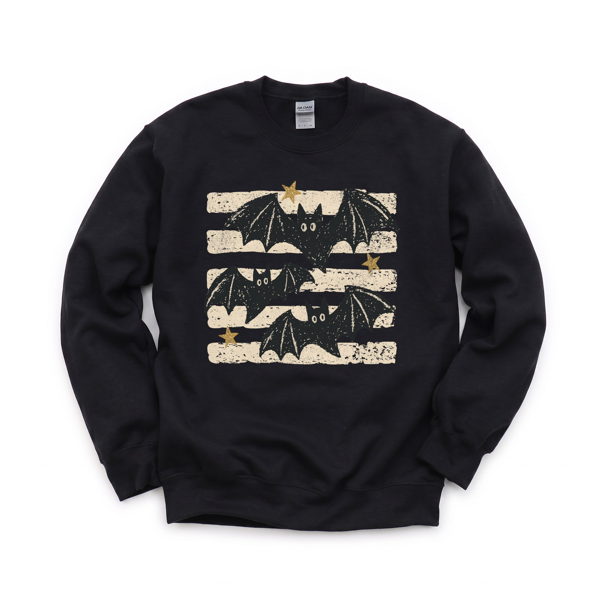 Distressed Bats graphic on Gildan 18000 in Black