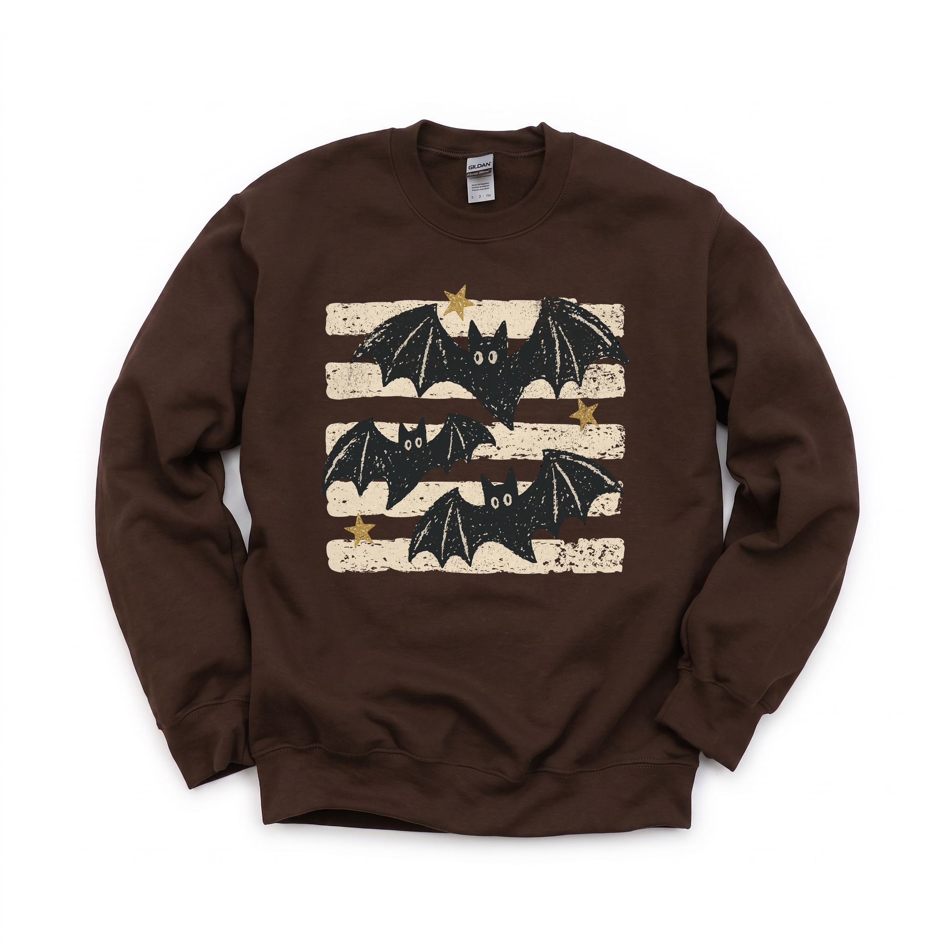 Distressed Bats graphic on Gildan 18000 in Dark Chocolate