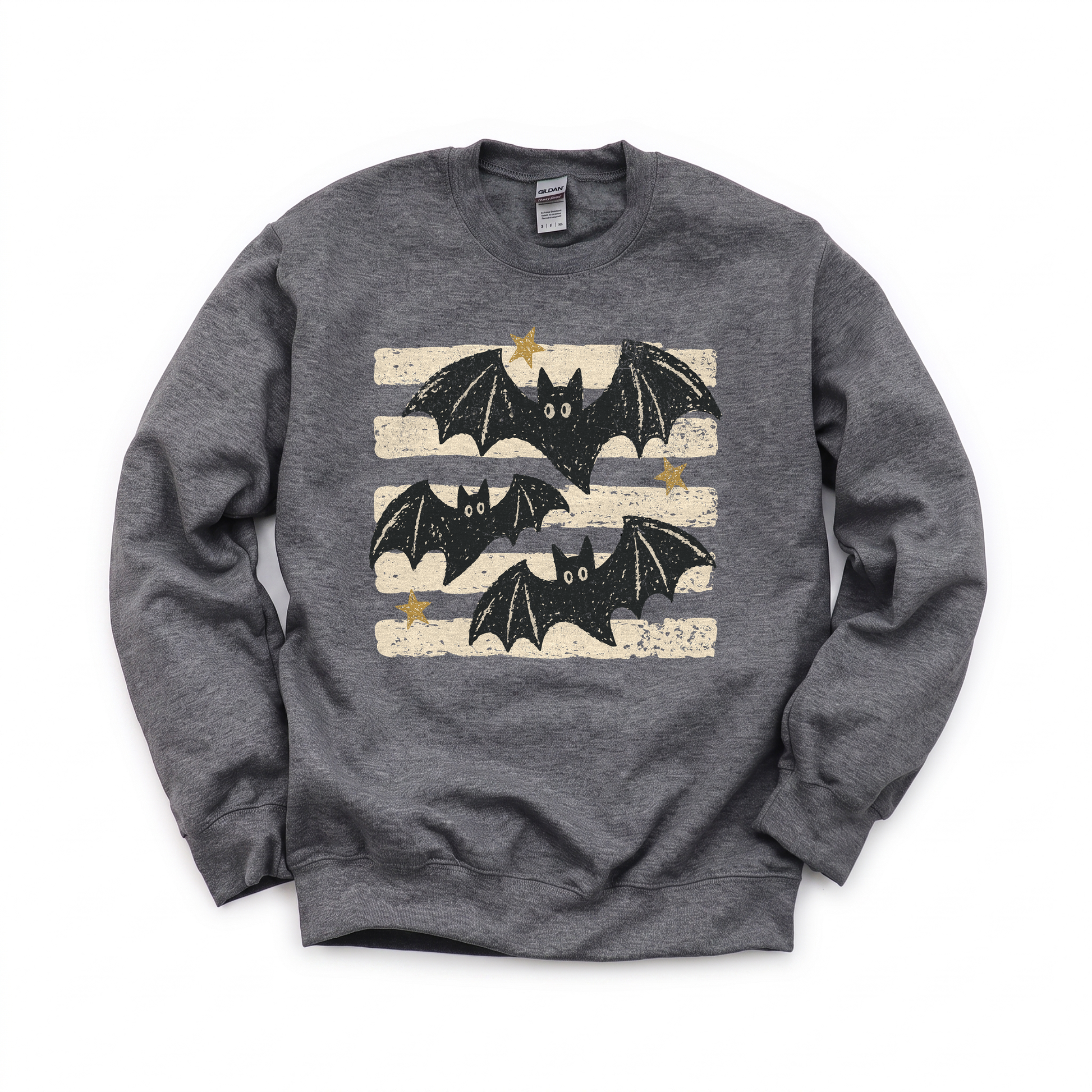 Distressed Bats graphic on Gildan 18000 in Dark Heather
