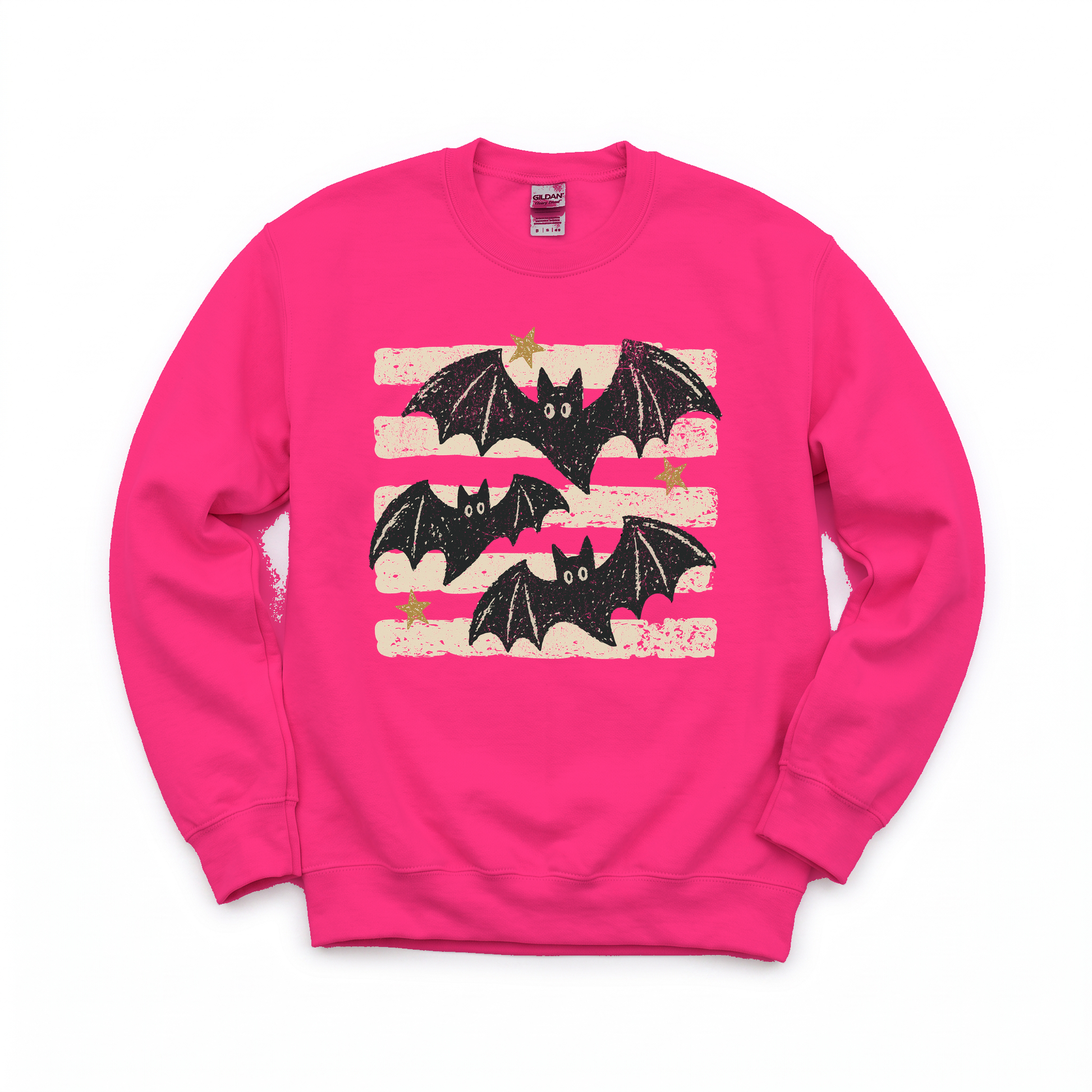 Distressed Bats graphic on Gildan 18000 in Heliconia