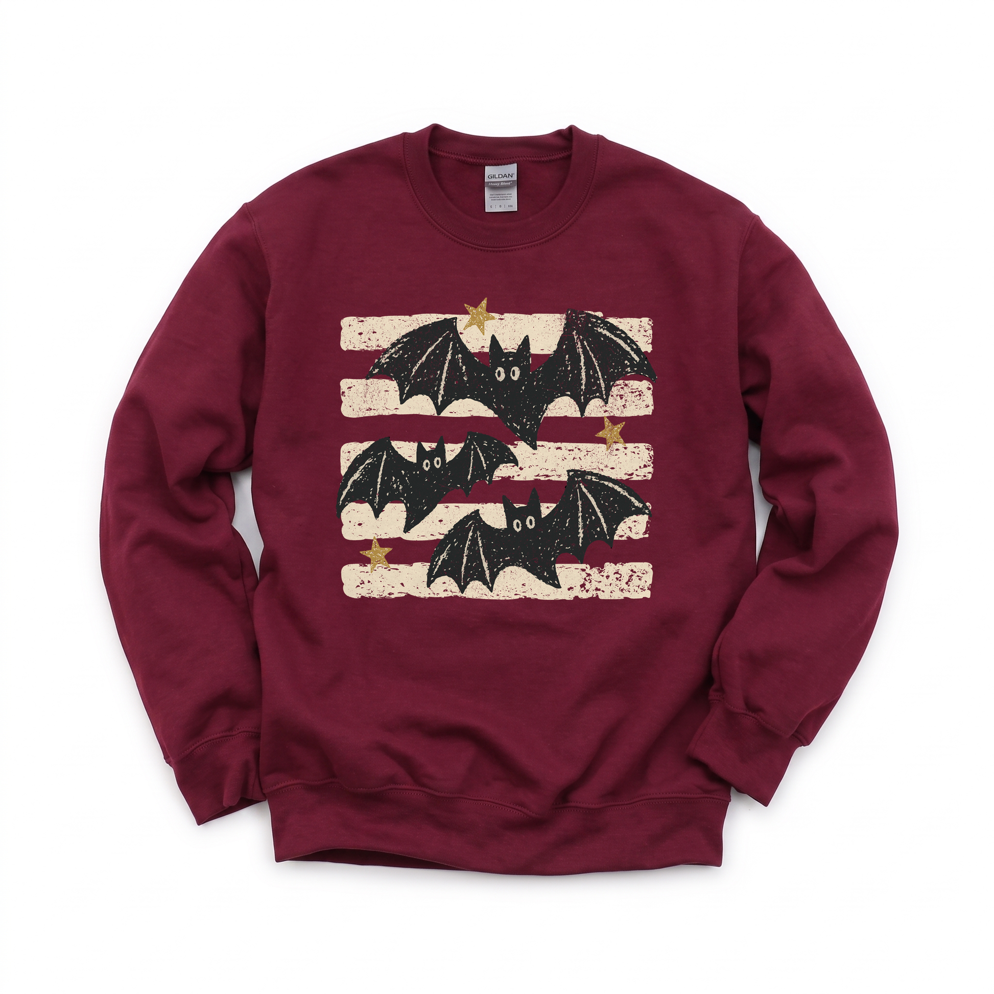 Distressed Bats graphic on Gildan 18000 in Maroon