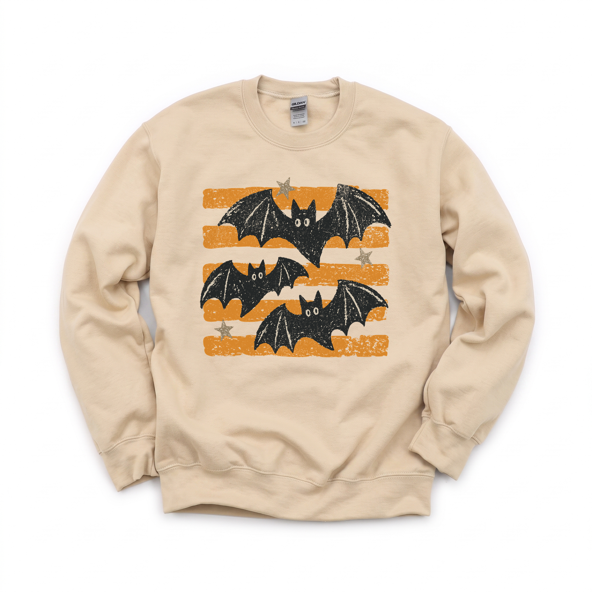 Distressed Bats graphic on Gildan 18000 in Sand