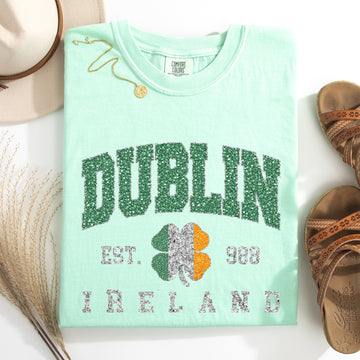 Dublin, Faux Glitter, St Patrick's Day, Shamrock, Clover, Lucky, Leprechaun Tshirt Comfort Colors T-Shirt