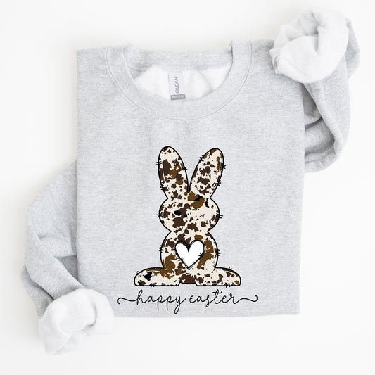 Easter Bunny, Happy Easter Rabbit, Cow Print Sweatshirt