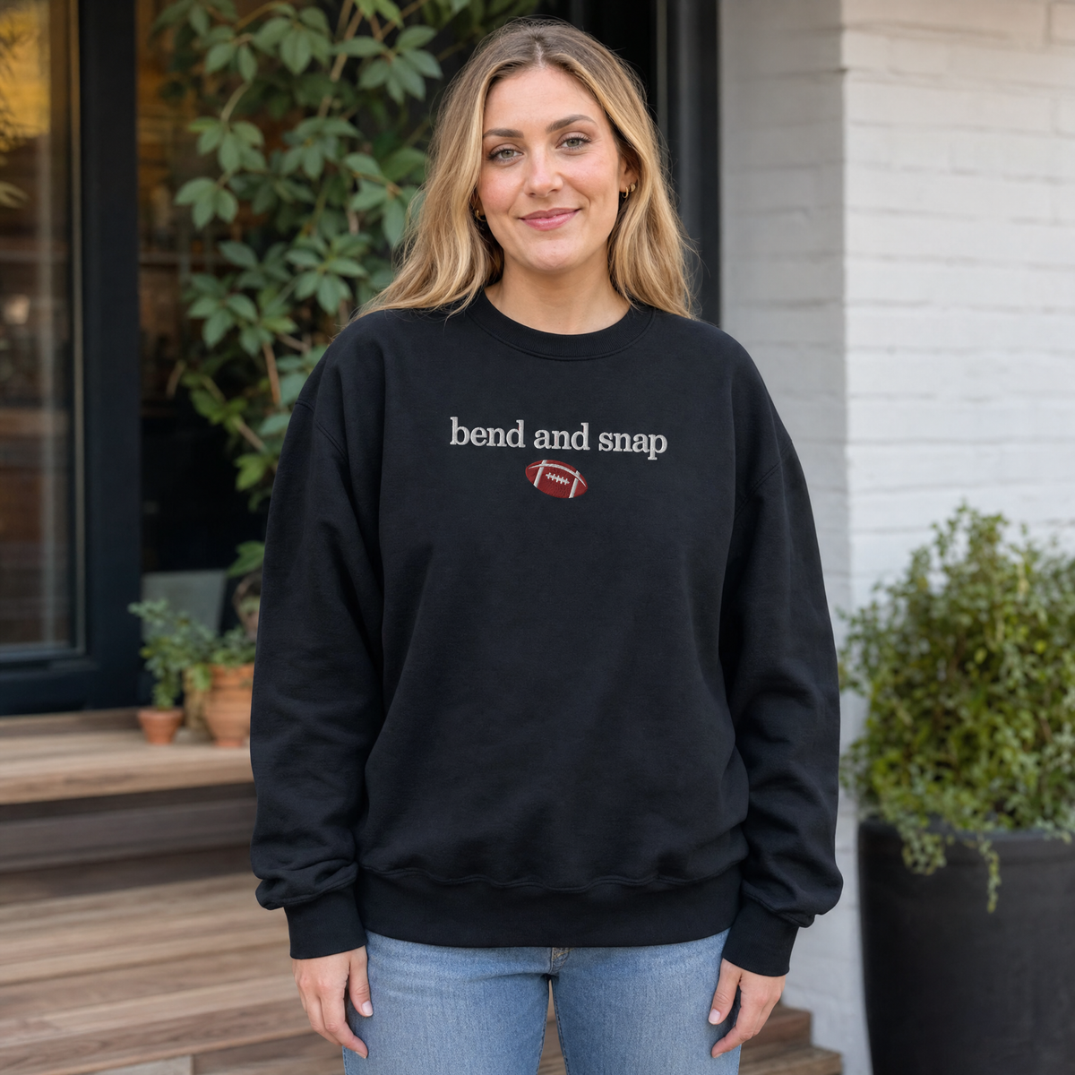 Model wearing the Bend and Snap sweatshirt in Black, cover image 1
