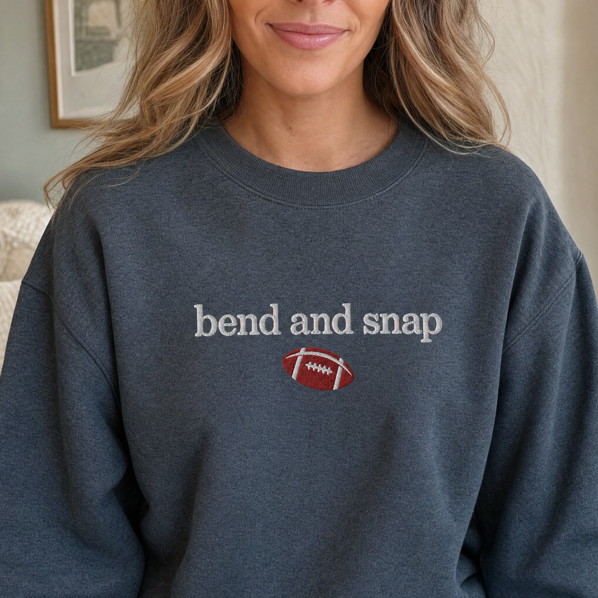 Model wearing the Bend and Snap sweatshirt in Dark Heather, lifestyle image 2