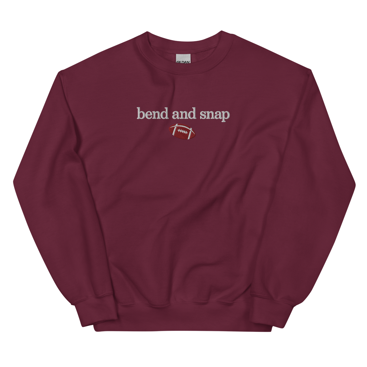 Bend and Snap graphic on Gildan 18000 in Maroon