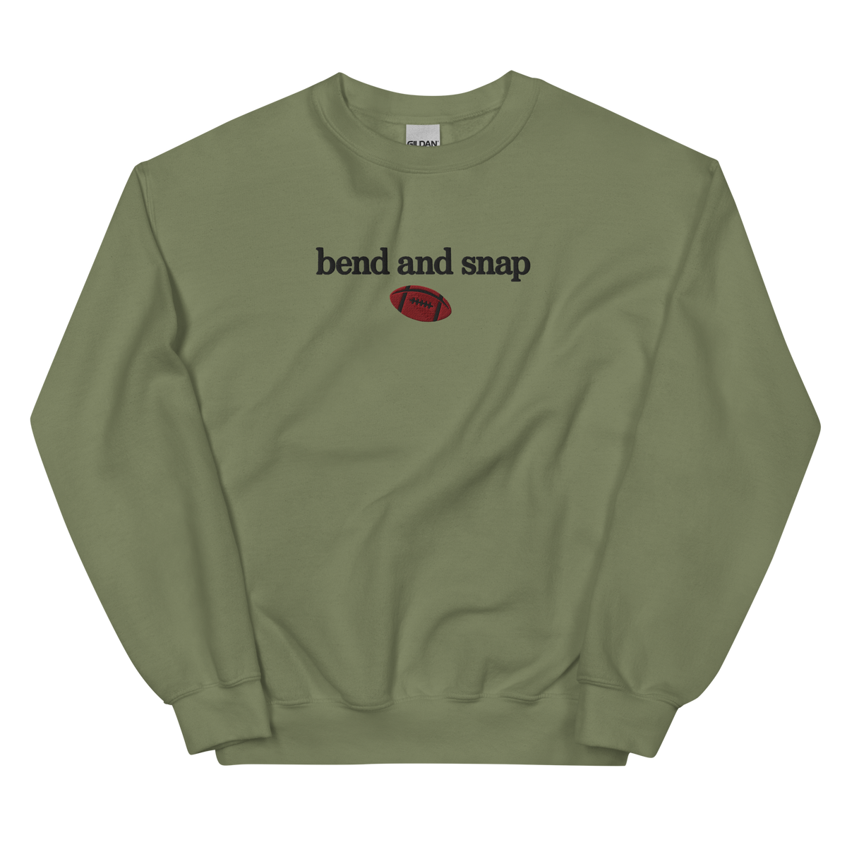 Bend and Snap graphic on Gildan 18000 in Military Green