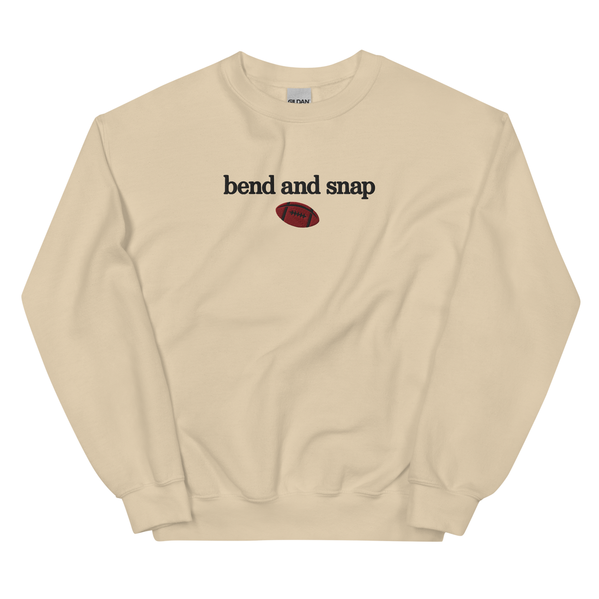 Bend and Snap graphic on Gildan 18000 in Sand