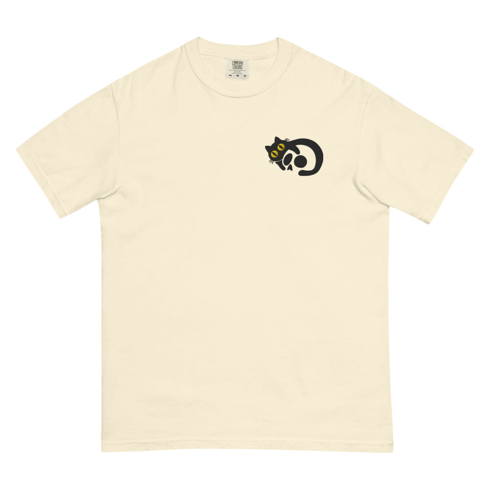 Black Cat Skull graphic on Comfort Colors 1717 in Ivory