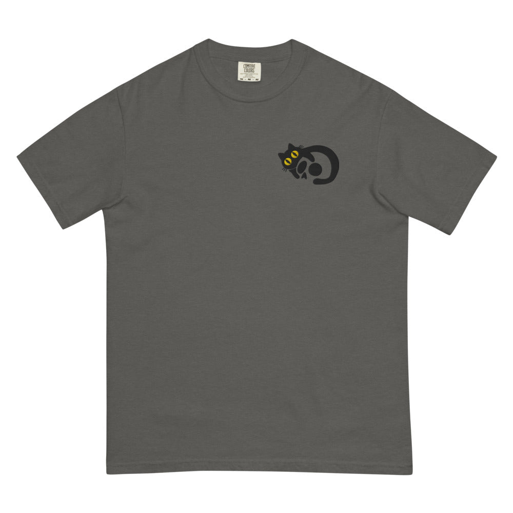 Black Cat Skull graphic on Comfort Colors 1717 in Pepper