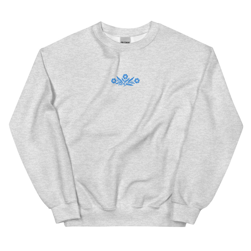 Cornflower Blue Flowers graphic on Gildan 18000 in Ash