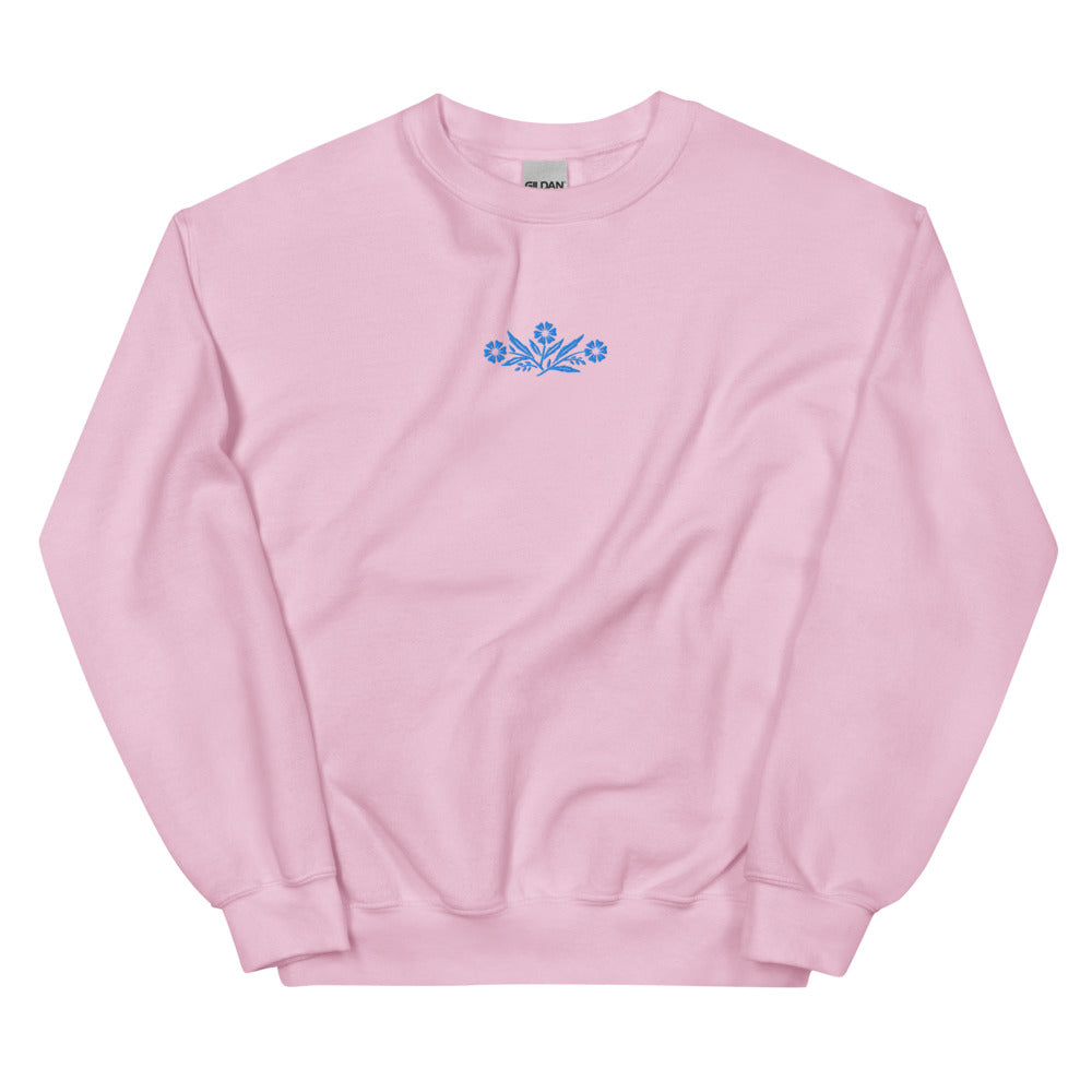 Cornflower Blue Flowers graphic on Gildan 18000 in Light Pink