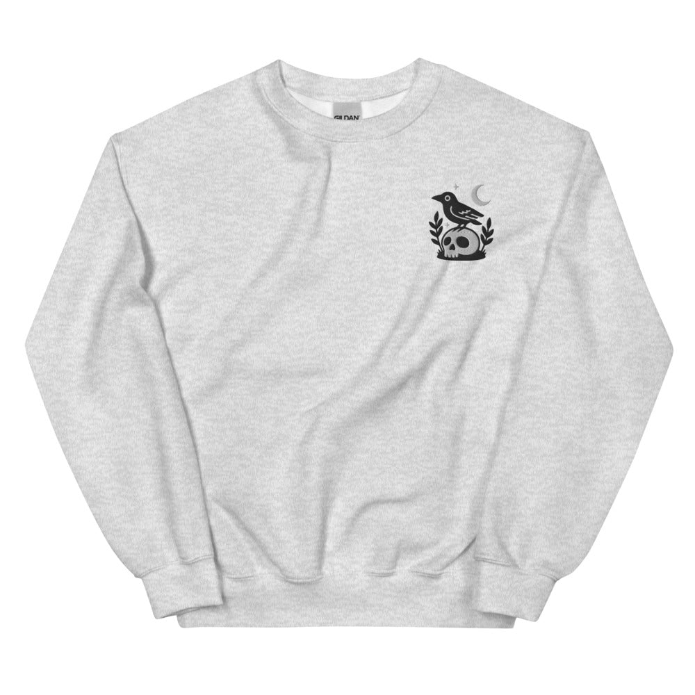 Crow on Skull graphic on Gildan 18000 in Ash