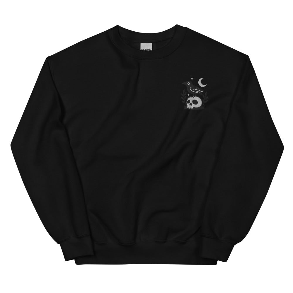 Crow on Skull graphic on Gildan 18000 in Black