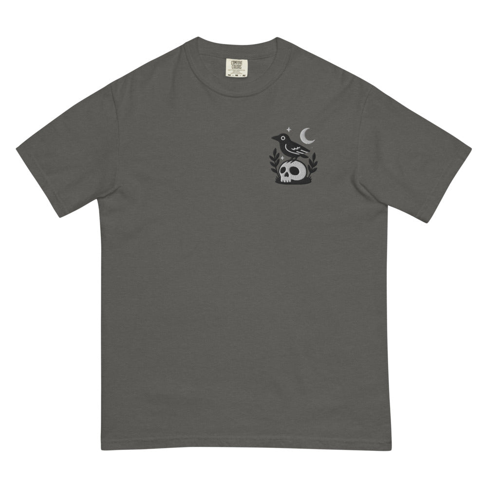 Crow on Skull graphic on Comfort Colors 1717 in Pepper
