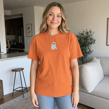 Model wearing the Cute Ghost comfort colors tee in Yam, cover image 1