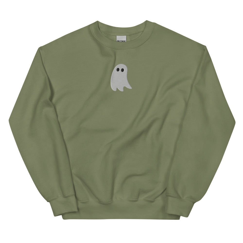 Cute Ghost graphic on Gildan 18000 in Military Green