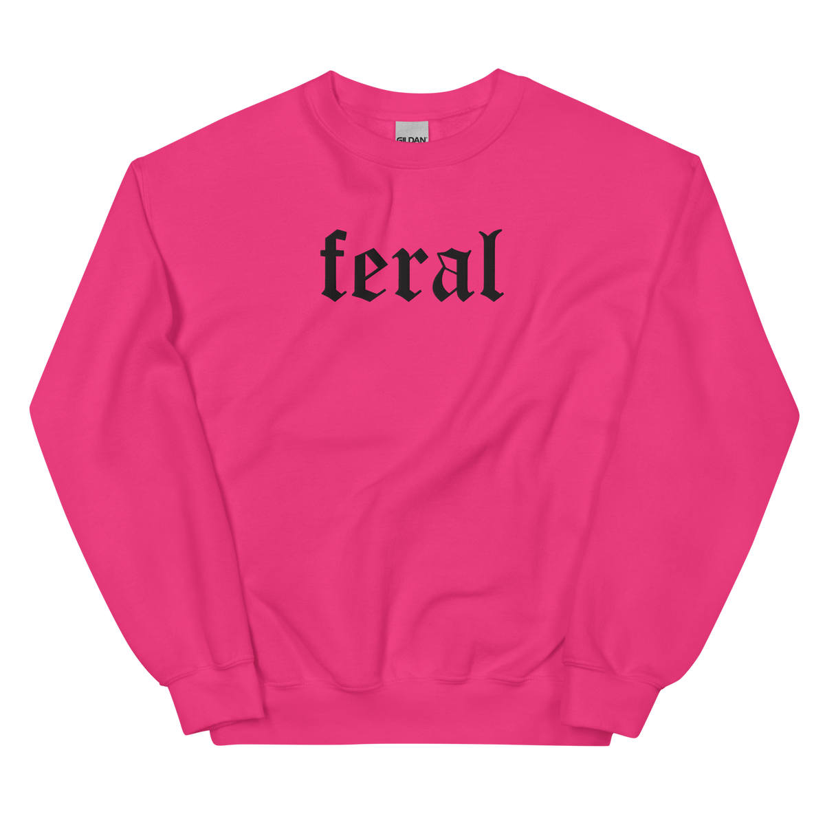 Feral graphic on Gildan 18000 in Heliconia