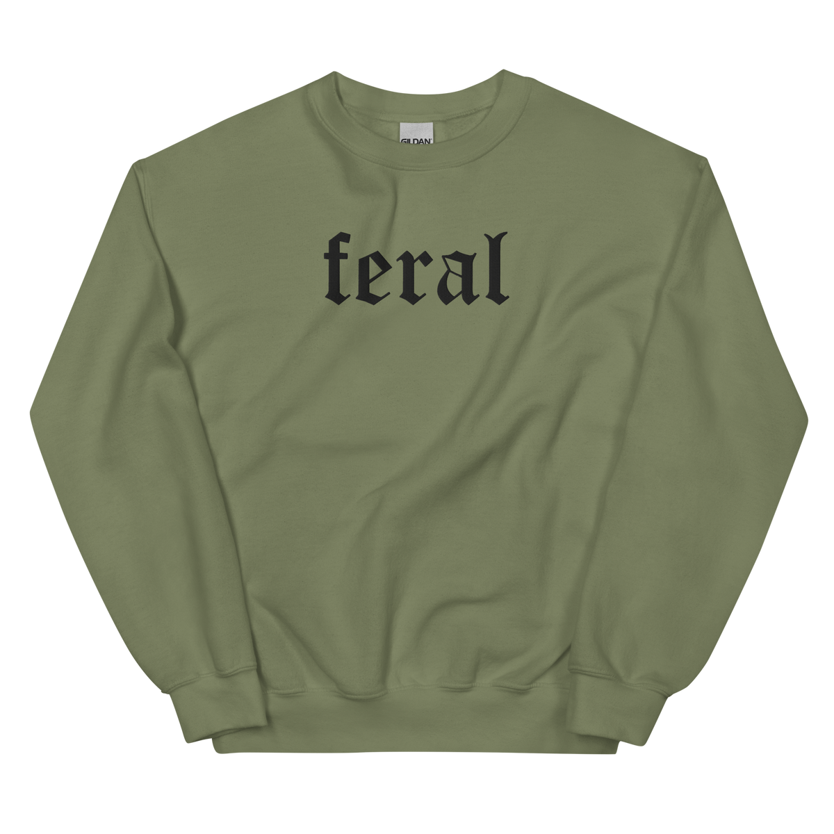 Feral graphic on Gildan 18000 in Military Green