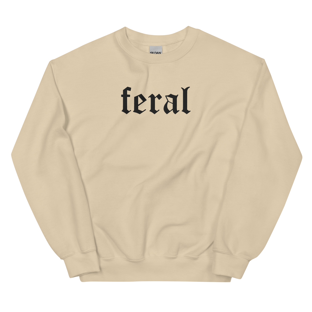 Feral graphic on Gildan 18000 in Sand