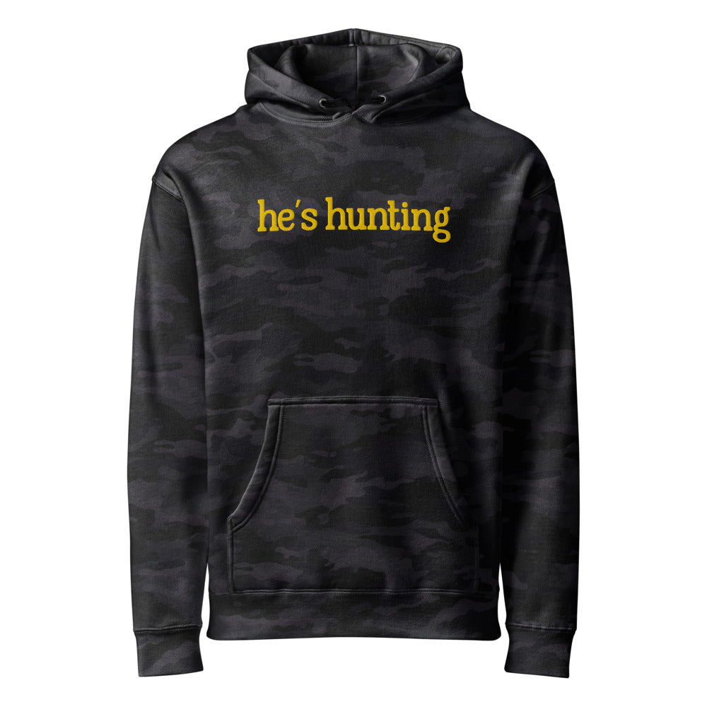 He's Hunting graphic on Independent Trading Co. IND4000 in Black Camo