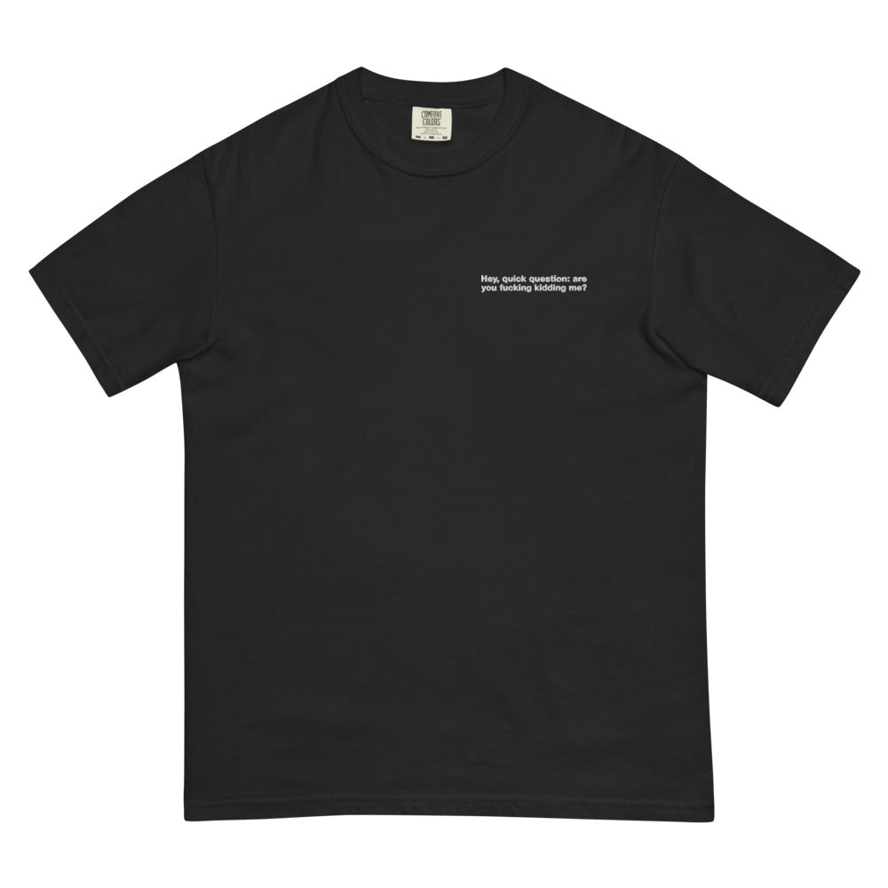 Hey Quick Question graphic on Comfort Colors 1717 in Black
