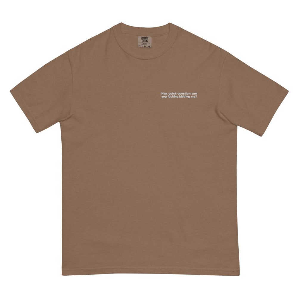Hey Quick Question graphic on Comfort Colors 1717 in Espresso