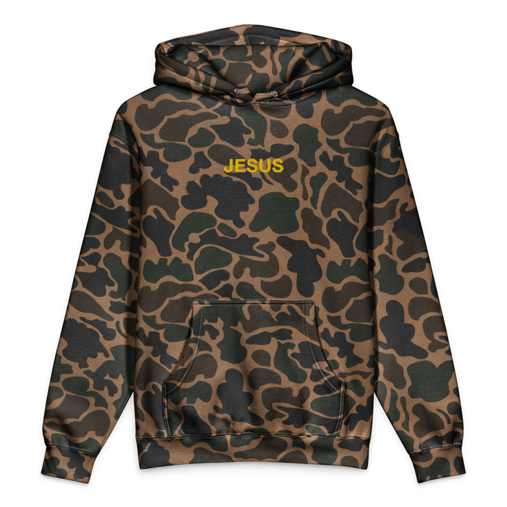 JESUS Text graphic on Independent Trading Co. IND4000 in Duck Camo