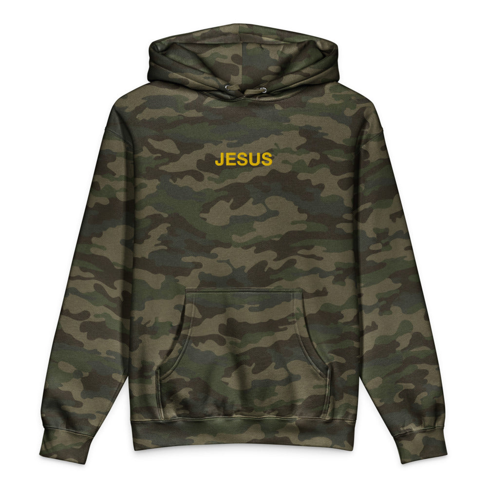 JESUS Text graphic on Independent Trading Co. IND4000 in Green Camo