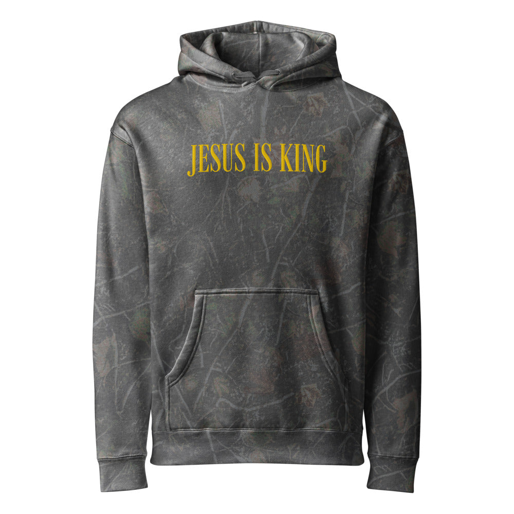 Jesus Is King graphic on Independent Trading Co. IND4000 in Dark Tree Camo