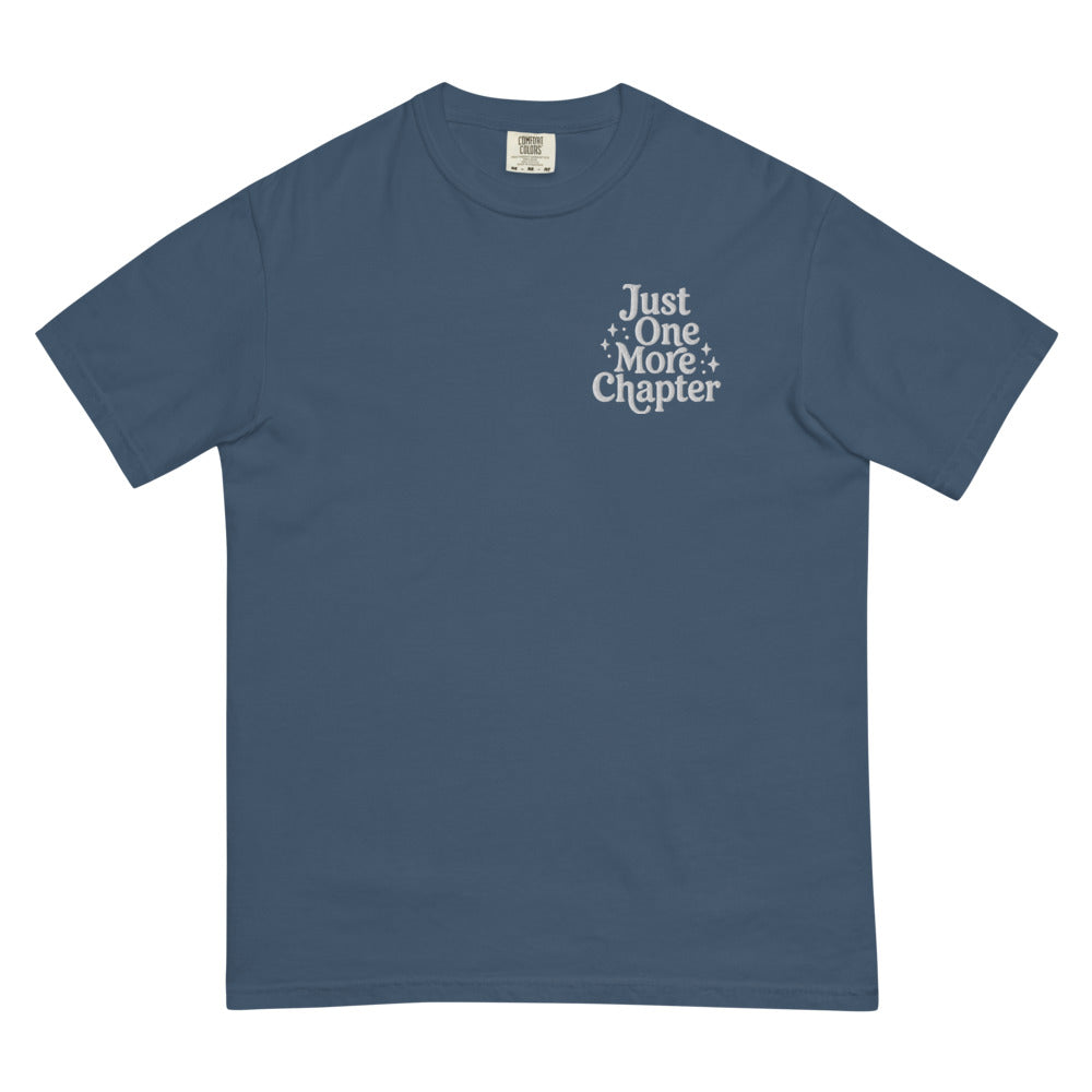 Just One More Chapter graphic on Comfort Colors 1717 in Midnight
