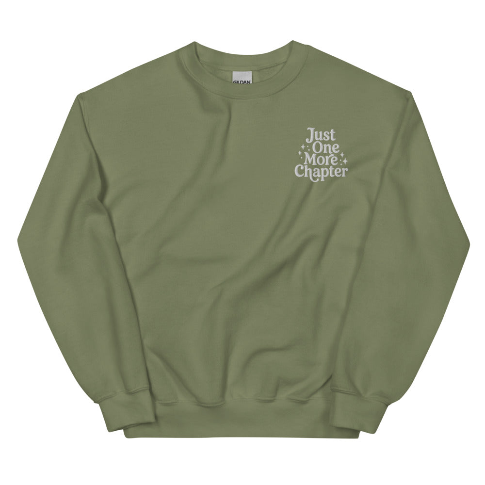 Just One More Chapter graphic on Gildan 18000 in Military Green