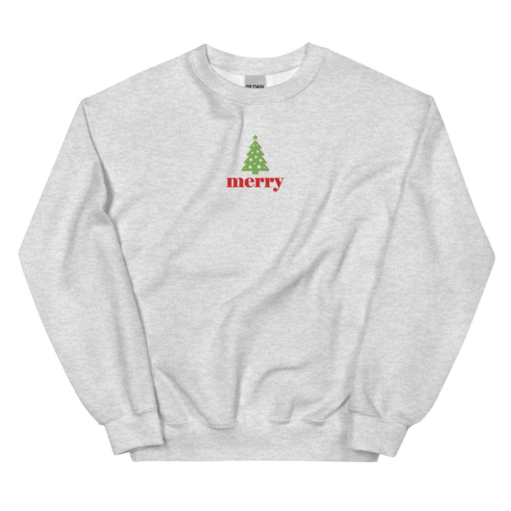 Merry Christmas Tree graphic on Gildan 18000 in Ash