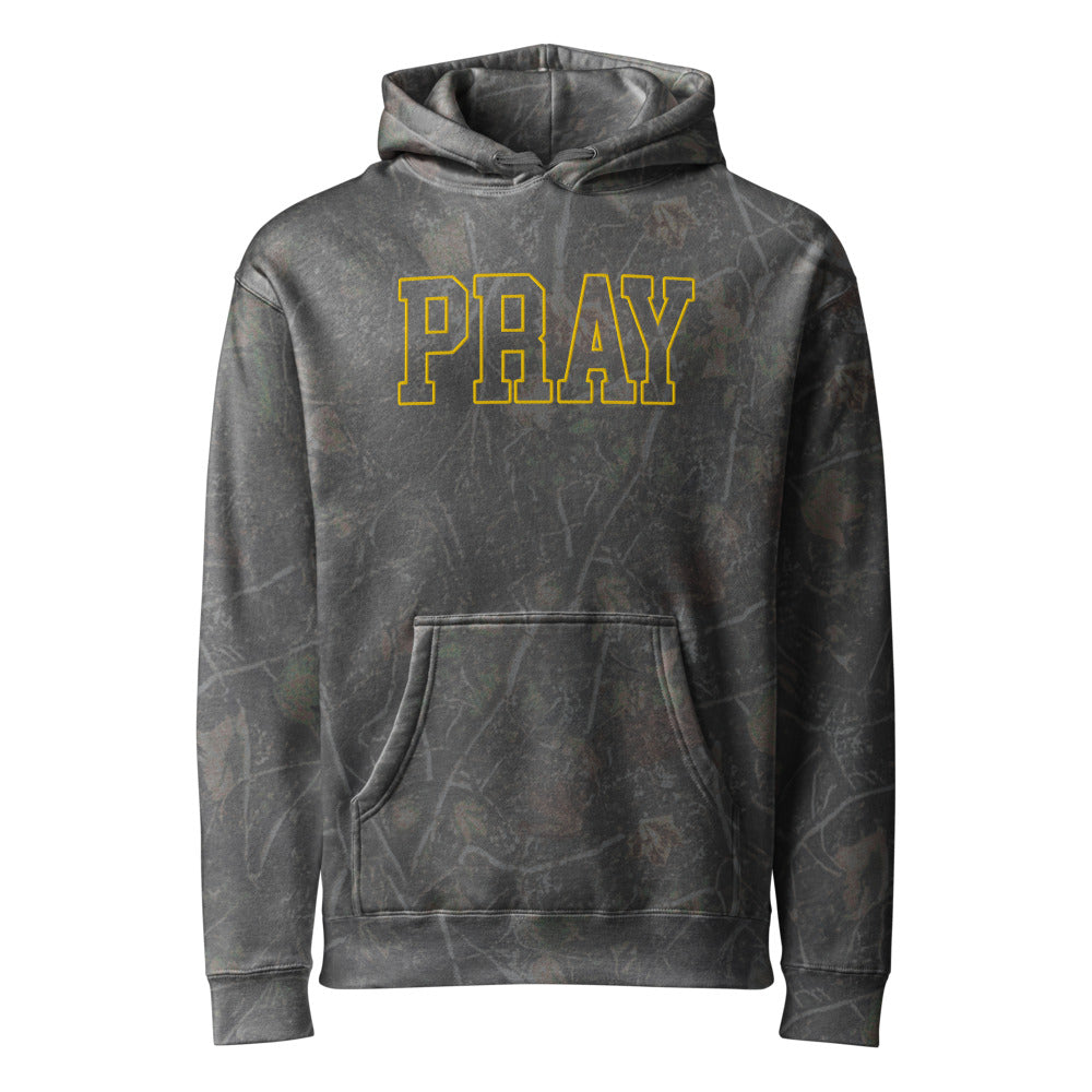 Pray Outline Text graphic on Independent Trading Co. IND4000 in Dark Tree Camo
