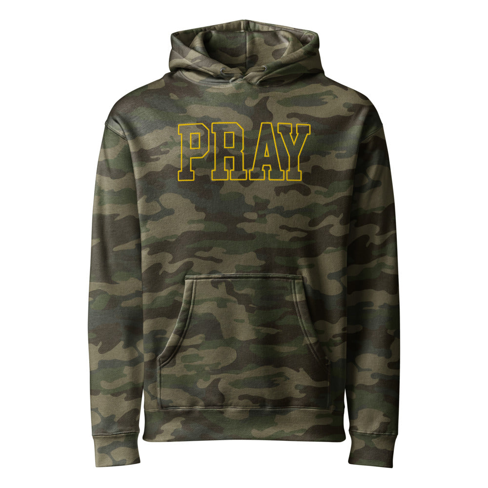 Pray Outline Text graphic on Independent Trading Co. IND4000 in Green Camo