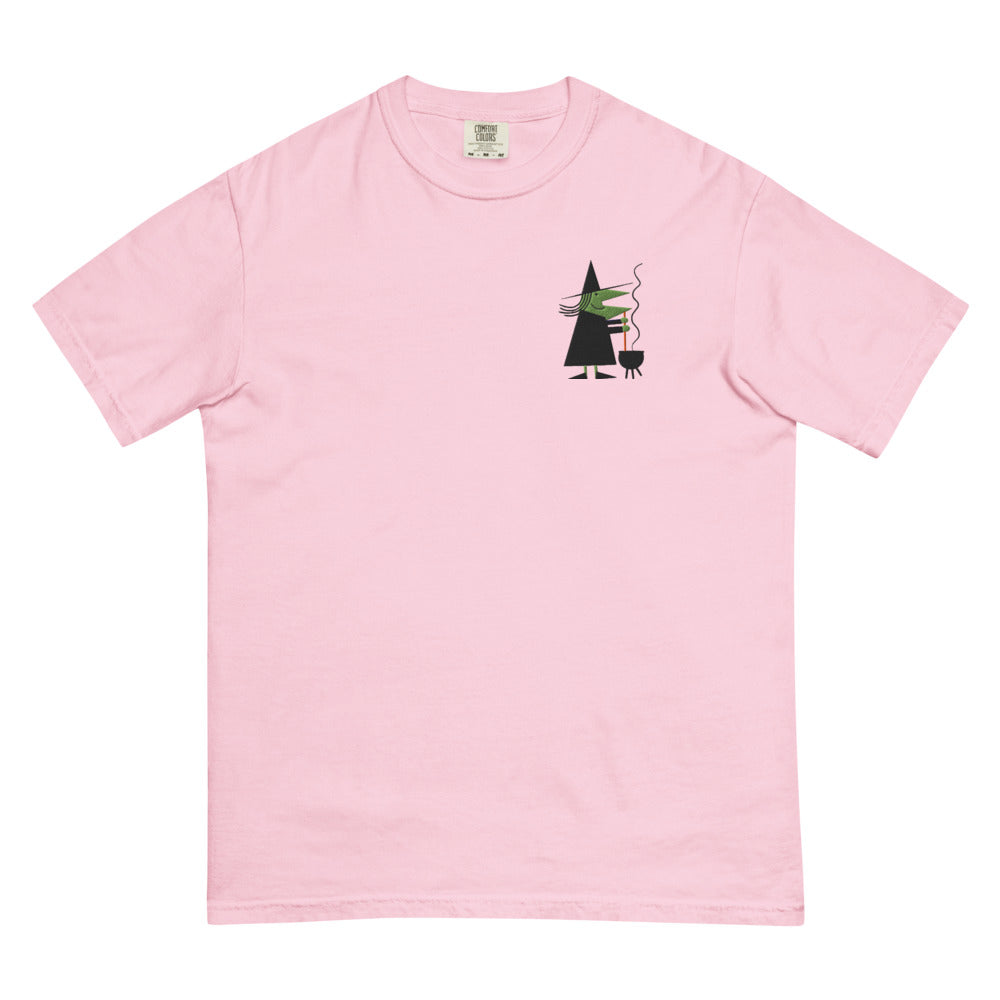 Retro Witch Stirring Cauldron graphic on Comfort Colors 1717 in Blossom