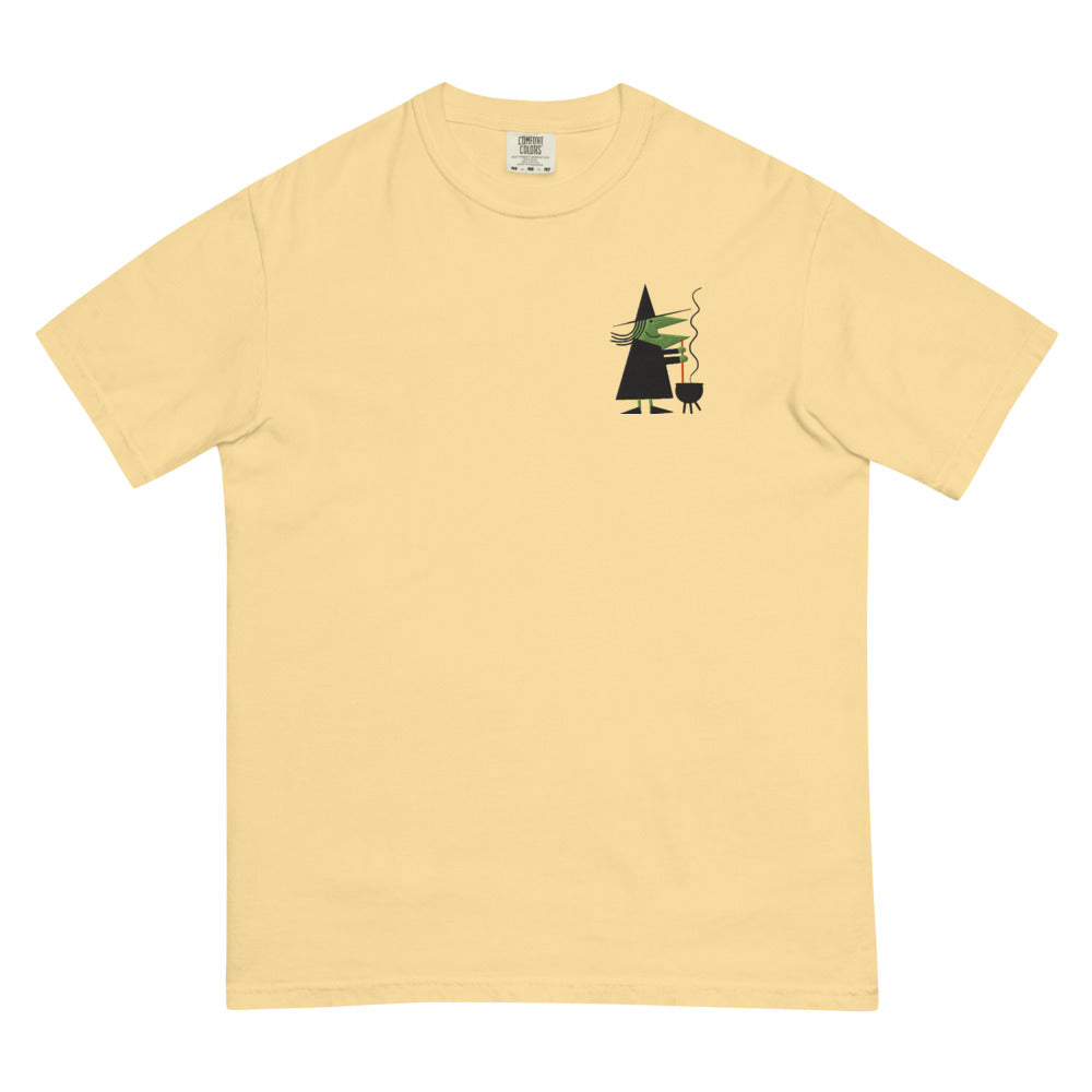 Retro Witch Stirring Cauldron graphic on Comfort Colors 1717 in Butter