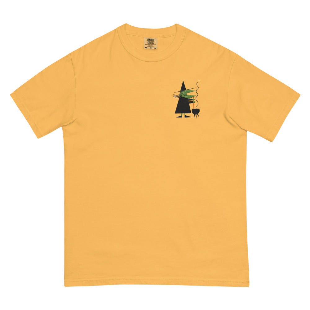 Retro Witch Stirring Cauldron graphic on Comfort Colors 1717 in Mustard